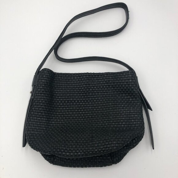COLE HAAN Bethany Weave Bucket Hobo Black Leather Bag - Picture 1 of 8